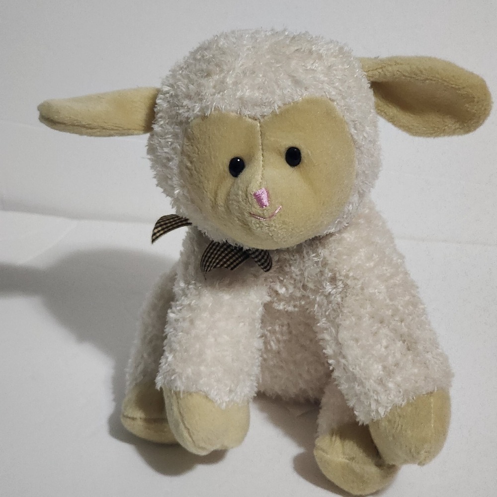 Gund Lullaby Lamb Musical Jesus Loves Me Houndstooth Bow Plush #042219 9"